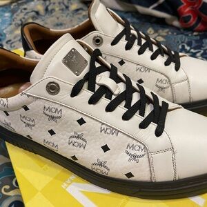 MCM White and Black Sneakers with Monogram Design